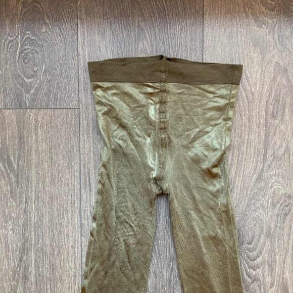 H&M Women's Leggings Tights Shimmer Metallic Shine Green Full length Footless - Picture 5 of 9